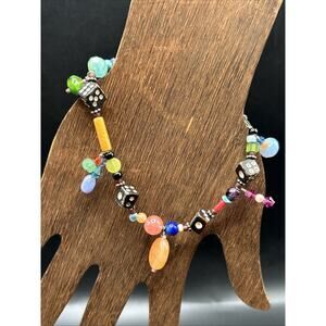 Beaded Lucky Dice Bracelet Size 8 with Multicolor Glass And Wood Die